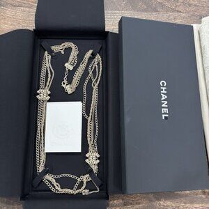 Authentic CHANEL gold metal pearl long oversized costume jewelry necklace